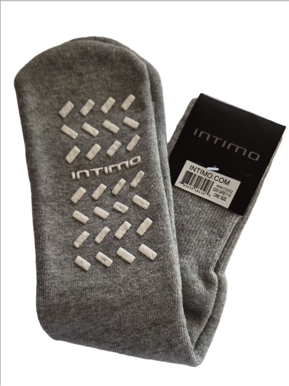 Intimo Grey Knit Gripper Slipper Socks Non-Skid Bed Lounge One Size NWT